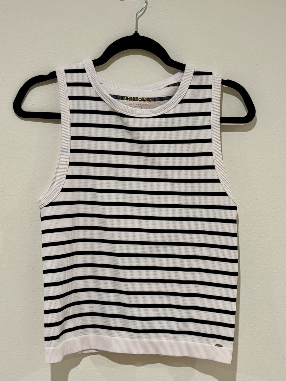 Guess Striped Sleeveless Knit Tank - Black & White